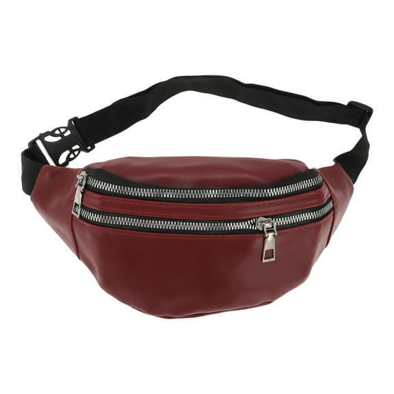 Unique Bargains 1 Pc Stylish Sports Waist Bag Leather-Texture Fanny Pack for Sports Red