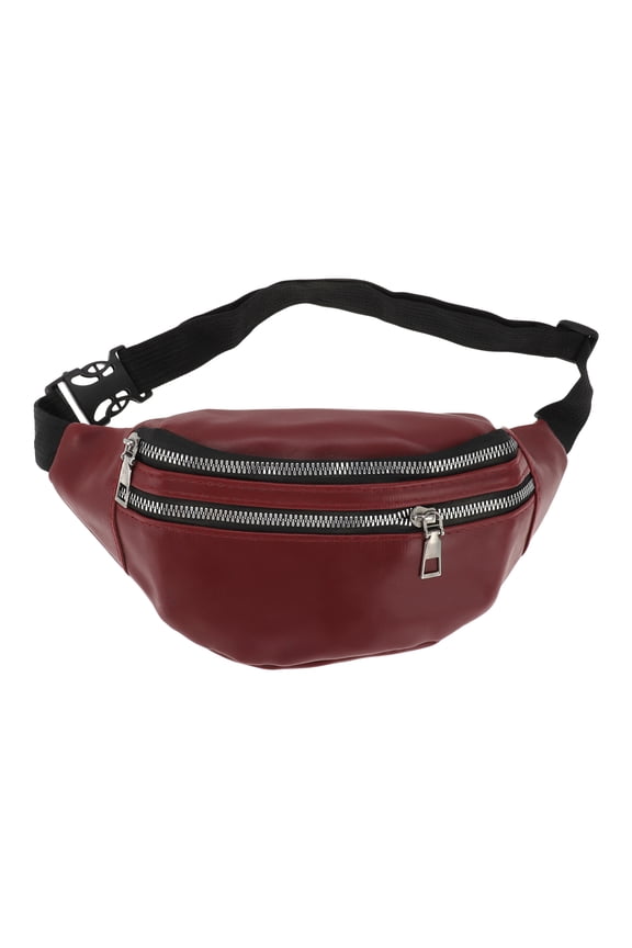 1 Pc Stylish Sports Waist Bag Leather-Texture Fanny Pack for Sports Red