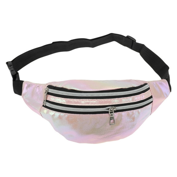 Unique Bargains 1 Pc Stylish Sports Waist Bag Multi-Color Iridescent Holographic Fanny Pack for Sports Light Pink