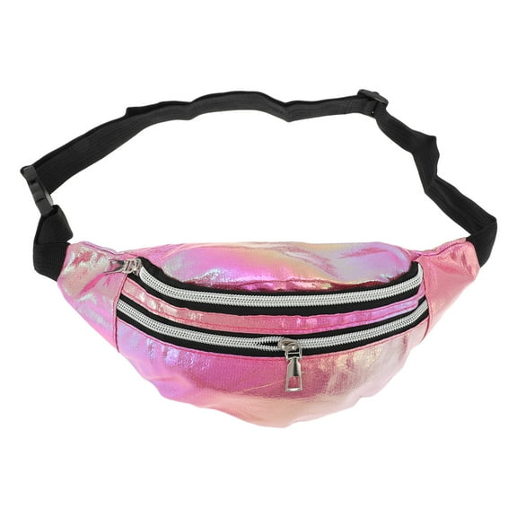 Unique Bargains 1 Pc Stylish Sports Waist Bag Multi-Color Iridescent Holographic Fanny Pack for Sports Rose Red