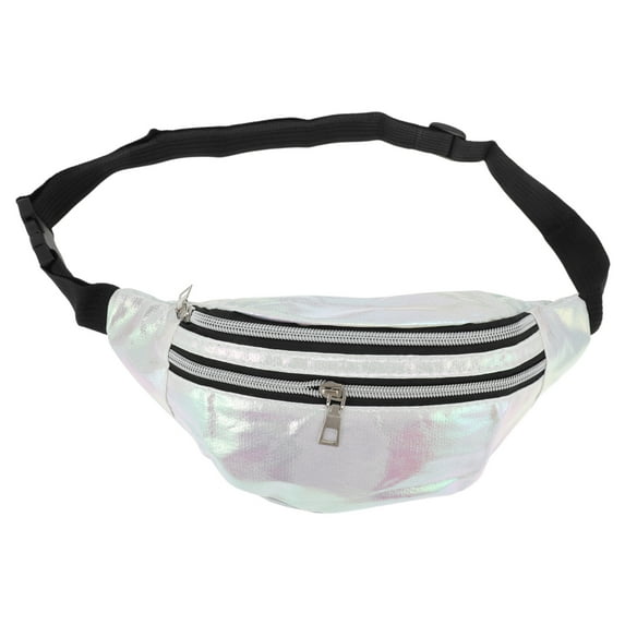 Unique Bargains 1 Pc Stylish Sports Waist Bag Multi-Color Iridescent Holographic Fanny Pack for Sports White