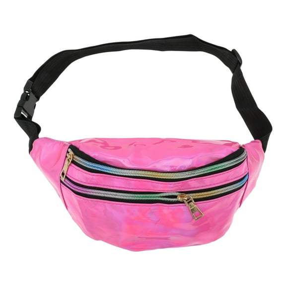 Unique Bargains 1 Pc Stylish Sports Waist Bag Reflective Holographic Fanny Pack for Sports Bright Pink