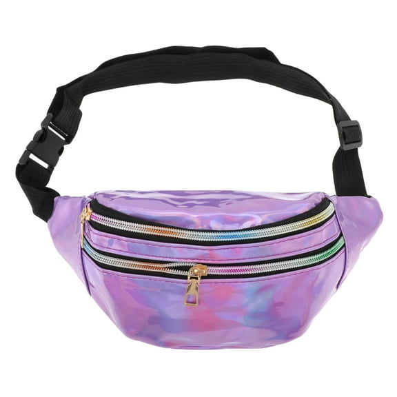 Unique Bargains 1 Pc Stylish Sports Waist Bag Reflective Holographic Fanny Pack for Sports Deep Purple