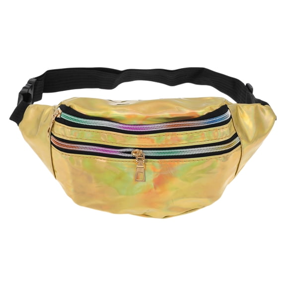 Unique Bargains 1 Pc Stylish Sports Waist Bag Glossy Holographic Fanny Pack for Sports Gold Tone