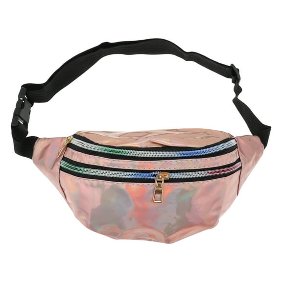 Unique Bargains 1 Pc Stylish Sports Waist Bag Reflective Holographic Fanny Pack for Sports Light Pink
