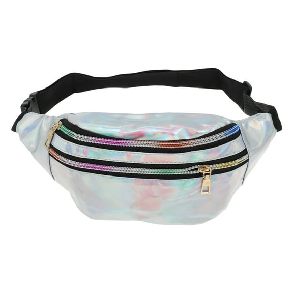 Unique Bargains 1 Pc Stylish Sports Waist Bag Reflective Holographic Fanny Pack for Sports Silver Tone