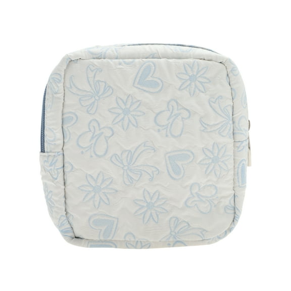Unique Bargains 1 Pc Stylish Square Hearts Makeup Bag for Travel Blue Polyester
