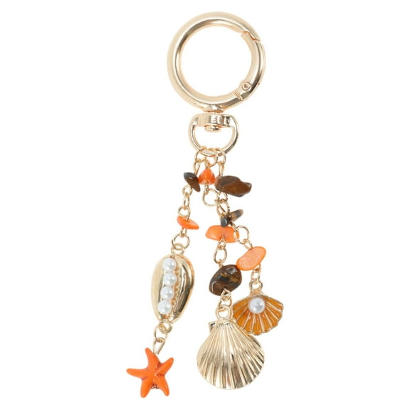 Unique Bargains 1 Pc Stylish Starfish Shell Handbag Charm Bag Accessories 4.29″ Gold Tone Orange