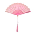 thumbnail image 1 of Unique Bargains 1 Pc Tassel Folding Fan for Masquerade Pink Silk Fabric, 1 of 5