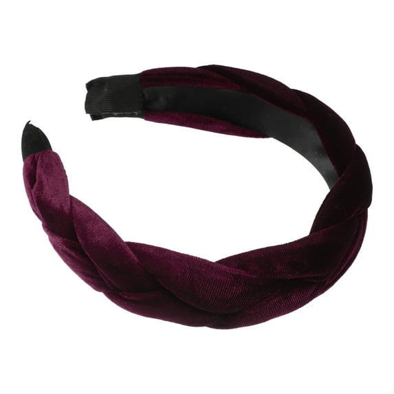 Unique Bargains 1 Pc Thick Braided Velvet Headband Headwear Hairband for Women 1.2 Inch Wide Wine Red