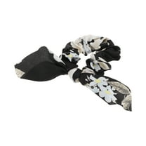 Unique Bargains 1 Pc Tie Triangle Ribbon Print Scrunchies Black