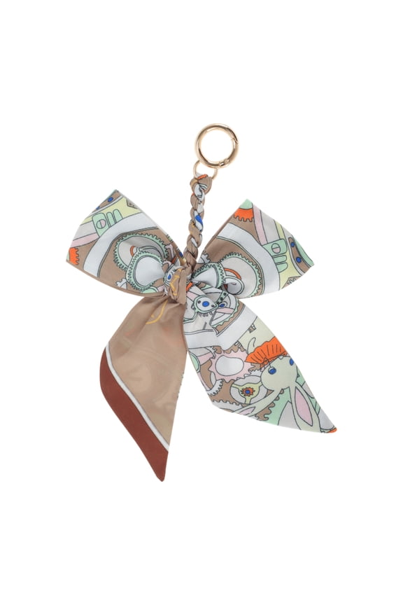 1 Pc Trendy Long Scarf Ribbon Bow Handbag Charm Decorative Keychain Brown