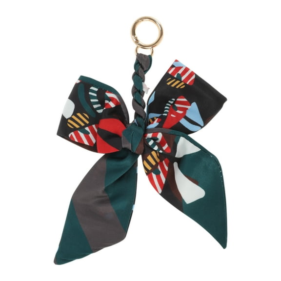 Unique Bargains 1 Pc Trendy Long Scarf Ribbon Bow Handbag Charm Decorative Keychain Dark Green