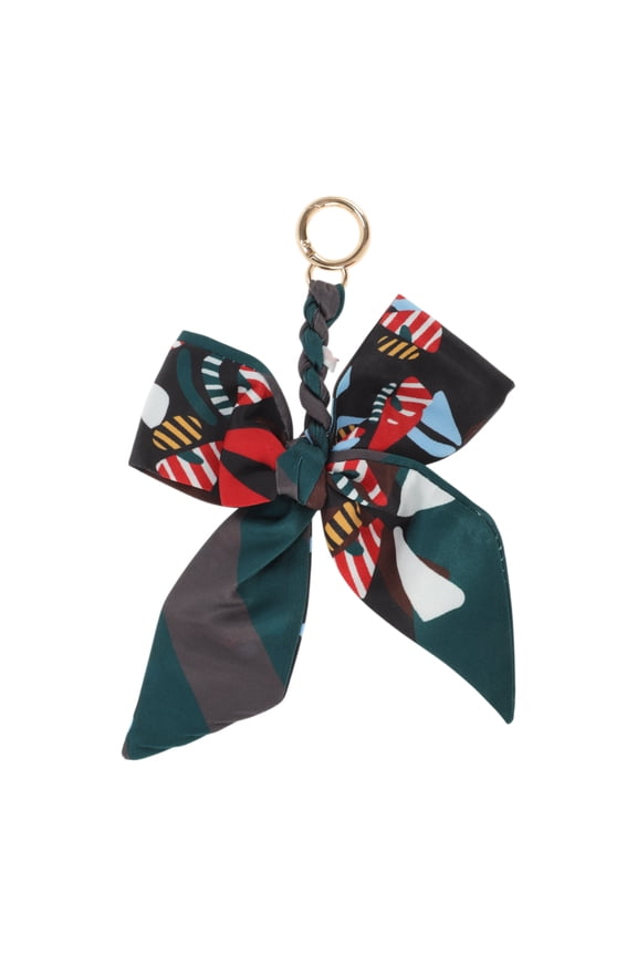 1 Pc Trendy Long Scarf Ribbon Bow Handbag Charm Decorative Keychain Dark Green