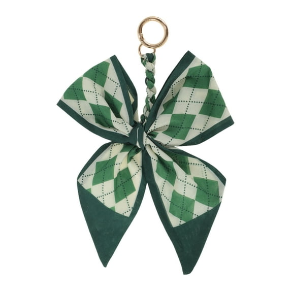Unique Bargains 1 Pc Trendy Long Scarf Ribbon Bow Plaid Handbag Charm Decorative Keychain Green