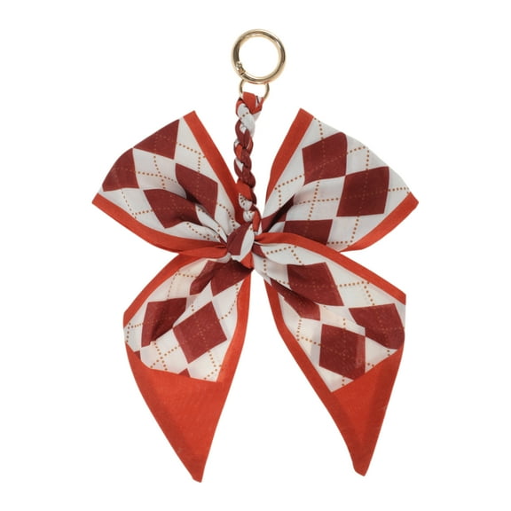 Unique Bargains 1 Pc Trendy Long Scarf Ribbon Bow Plaid Handbag Charm Decorative Keychain Red