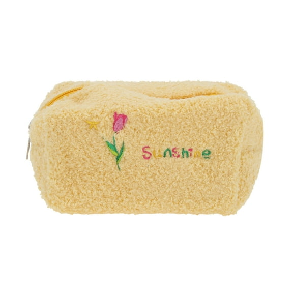 Unique Bargains 1 Pc Tulip Style Drawstring Makeup Bag for Vacation Yellow Plush