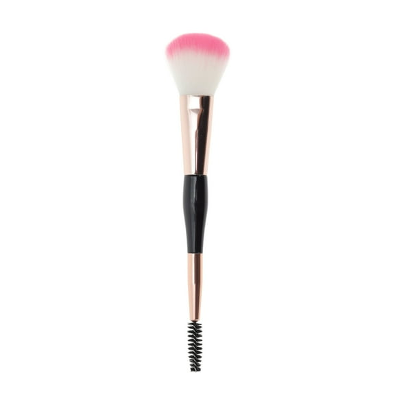 Unique Bargains 1 Pc Two-in-one Dual Head Makeup Brush for Bathroom Black Rose Pink Plastic Handle Nylon Hair