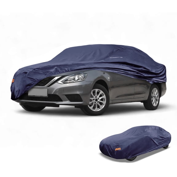 Unique Bargains 1 Pc Universal Car Cover Waterproof All Weather Automotive Outdoor Anti-UV Sun Rain Protection Full Exterior Cover Aluminum Film Cotton Navy Blue Fit for Sedan Length 192" to 208"