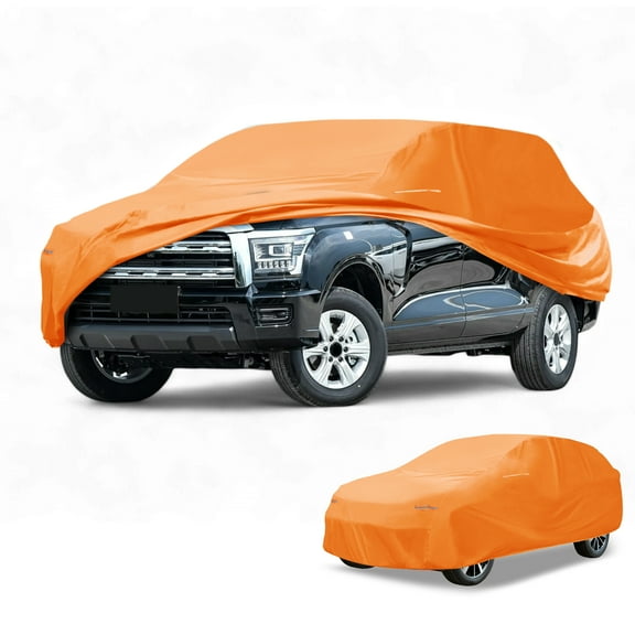 Unique Bargains 1 Pc Universal Car Cover Waterproof All Weather Automotive Outdoor Anti-UV Full Exterior Cover 190T-PU Orange Fit for SUV Length 190" to 200"