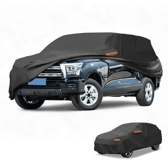 Unique Bargains 1 Pc Universal Car Cover Waterproof All Weather Automotive Outdoor Anti-UV Sun Rain Protection 190T-PU Black Fit for SUV Length 190" to 200"