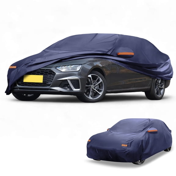 Unique Bargains 1 Pc Universal Car Cover Waterproof All Weather Automotive Outdoor Anti-UV Sun Rain Protection 190T-PU Navy Blue Fit for Sedan Length 177" to 188"