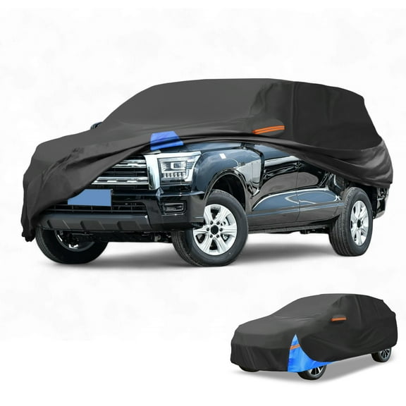 Unique Bargains 1 Pc Universal Car Cover Waterproof All Weather Automotive Outdoor Anti-UV Sun Rain Protection Full Exterior Cover 190T Polyeste Black Blue Fit for SUV Length 190" to 200"