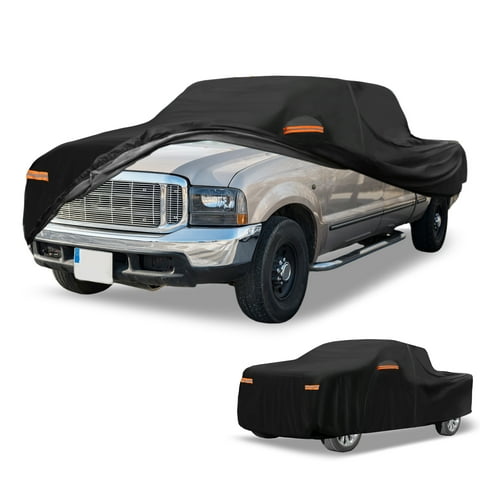 Unique Bargains 1 Pc Universal Car Cover Waterproof All Weather Automotive Outdoor Anti-UV Sun Rain Protection Full Exterior Cover Aluminum Film Cotton Black for Truck Length 251" to 266"