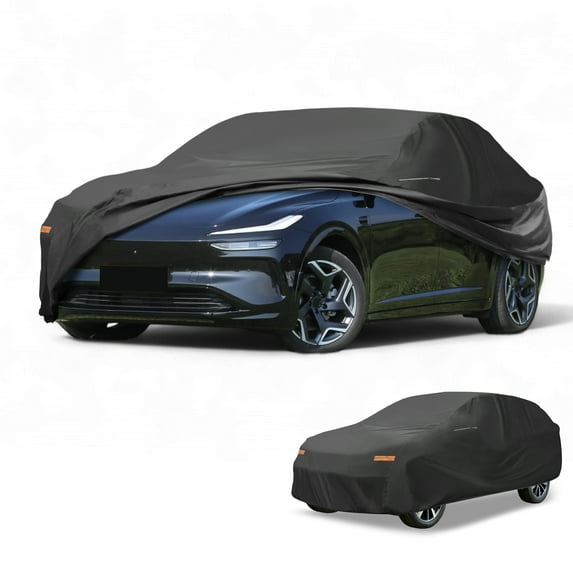 Unique Bargains 1 Pc Universal Car Cover Waterproof All Weather Automotive Outdoor Anti-UV Sun Rain Protection Full Exterior Cover Aluminum Film Cotton Black Fit for SUV Length 181" to 190"