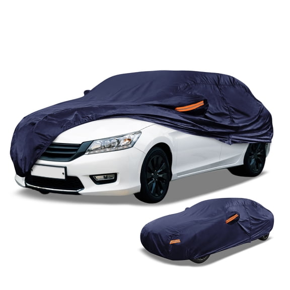 Unique Bargains 1 Pc Universal Car Cover Waterproof All Weather Automotive Outdoor Anti-UV Sun Rain Protection Full Exterior Cover Aluminum Film Cotton Navy Blue for Sedan Length 187" to 198"