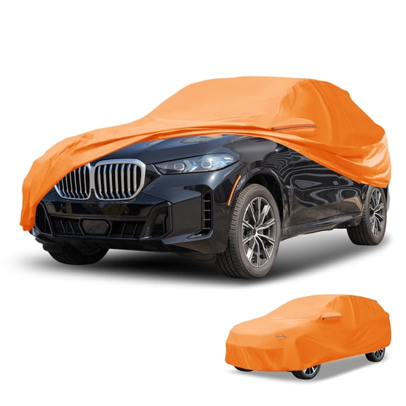 Unique Bargains 1 Pc Universal Car Cover Waterproof All Weather Automotive Outdoor Anti-UV Sun Rain Protection Full Exterior Cover Aluminum Film Cotton Orange for SUV Length 181" to 190"