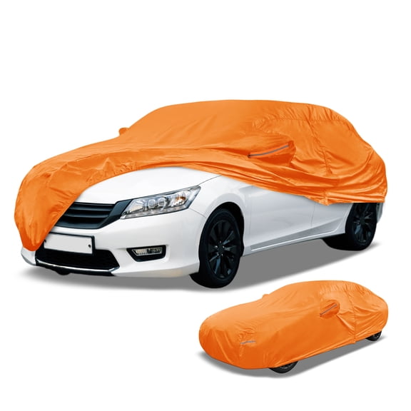 Unique Bargains 1 Pc Universal Car Cover Waterproof All Weather Automotive Outdoor Anti-UV Sun Rain Protection Full Exterior Cover Aluminum Film Cotton Orange for Sedan Length 178" to 186"