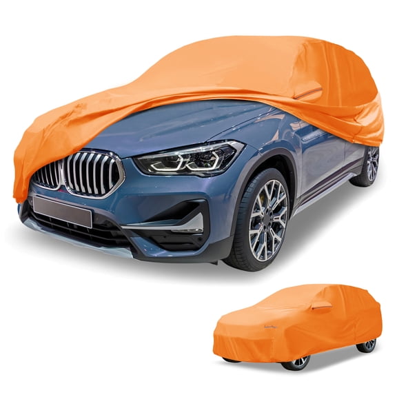 Unique Bargains 1 Pc Universal Car Cover Waterproof All Weather Automotive Outdoor Anti-UV Sun Rain Protection Full Exterior Cover Aluminum Film Cotton Orange for SUV Length 191" to 200"