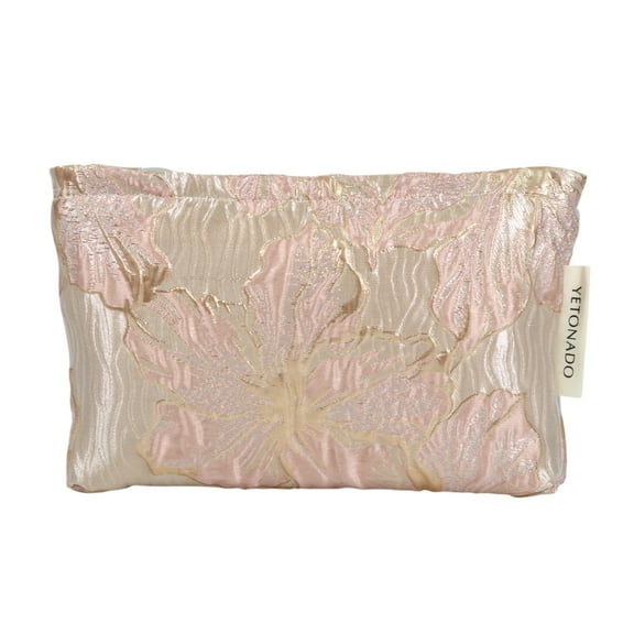 Unique Bargains 1 Pc Versatile Embossment Flower Handheld Makeup Bag for Vacation Large Pink Polyester