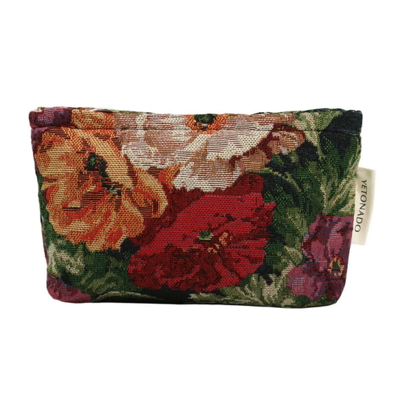 Unique Bargains 1 Pc Versatile Flower Handheld Makeup Bag for Vacation Large Black Polyester