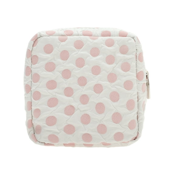 Unique Bargains 1 Pc Versatile Square Dots Travel Makeup Bag for Travel White Pink Polyester