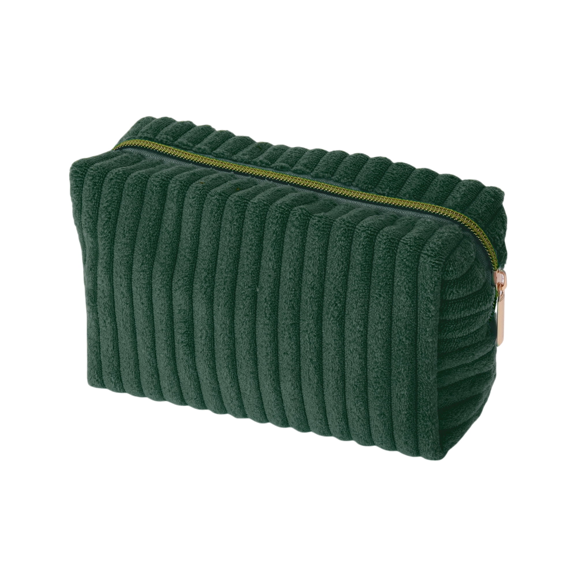 Unique Bargains 1 Pc Vertical Stripe Pattern Makeup Bag Dark Green