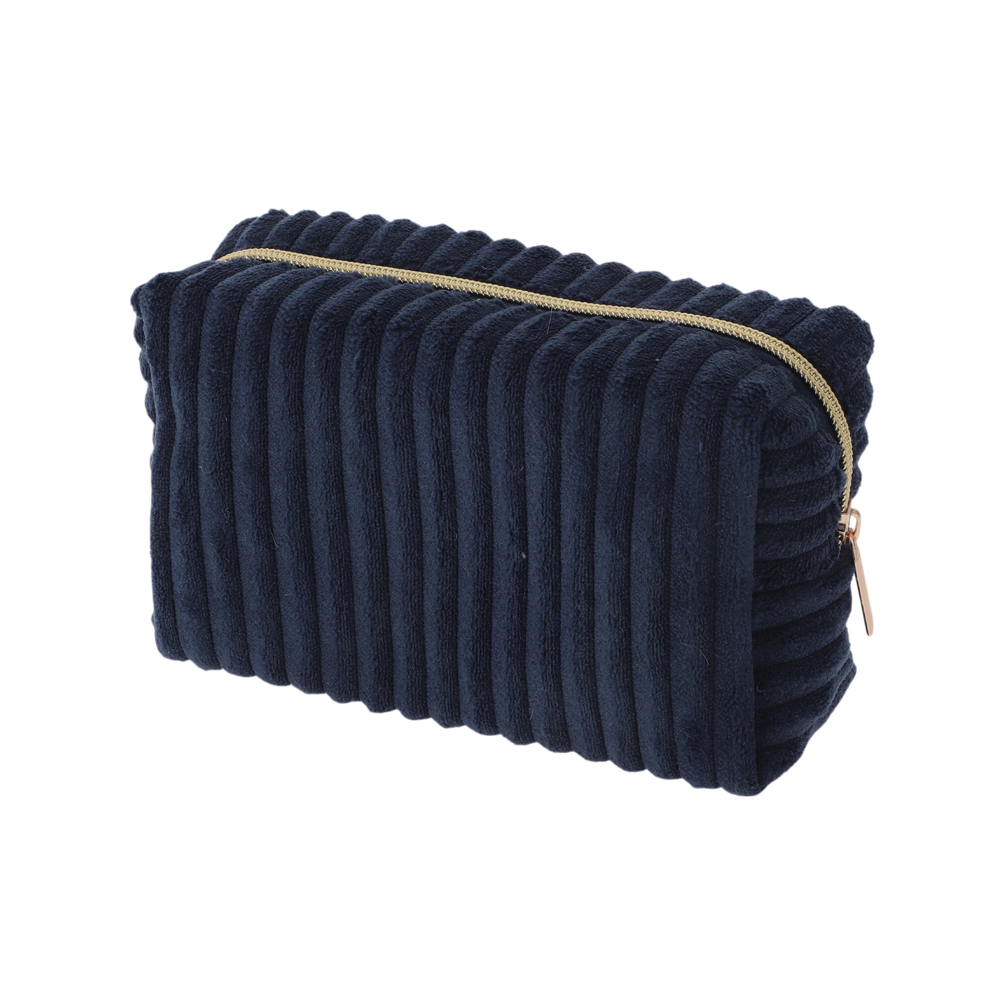 Unique Bargains 1 Pc Vertical Stripe Pattern Makeup Bag Navy Blue