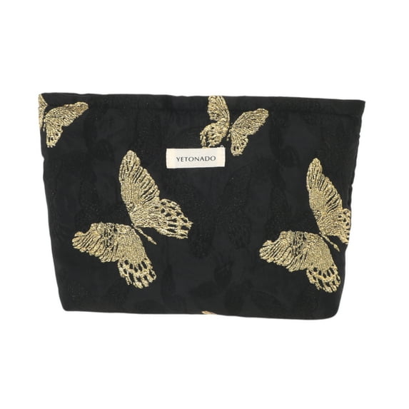 Unique Bargains 1 Pc Vintage Butterfly Makeup Bag Polyester Black Large