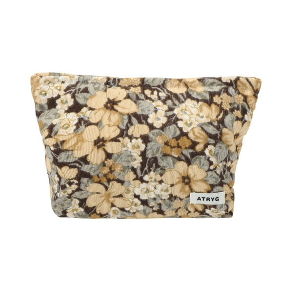 Unique Bargains 1 Pc Vintage Corduroy Makeup Bag for Vacation Business Travel Yellow Corduroy