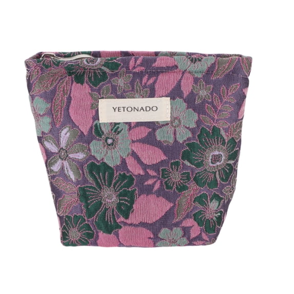 Unique Bargains 1 Pc Vintage Embossment Flower Makeup Bag Polyester Purple Small