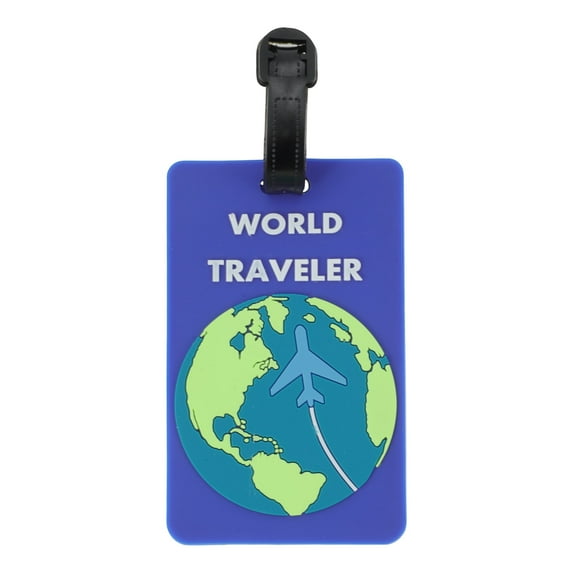 Unique Bargains 1 Pc WORLD Pattern Luggage Tag for Travelling Deep Blue