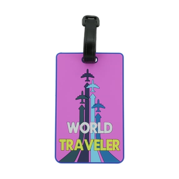 Unique Bargains 1 Pc WORLD Pattern Luggage Tag for Travelling Purple