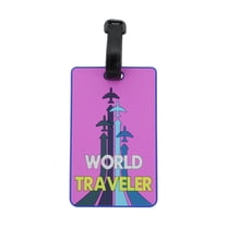 Unique Bargains 1 Pc WORLD Pattern Luggage Tag for Travelling Purple