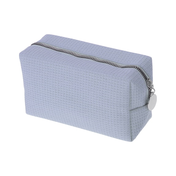 Unique Bargains 1 Pc Waffle Plaid Pattern Makeup Bag for Travel Light Blue
