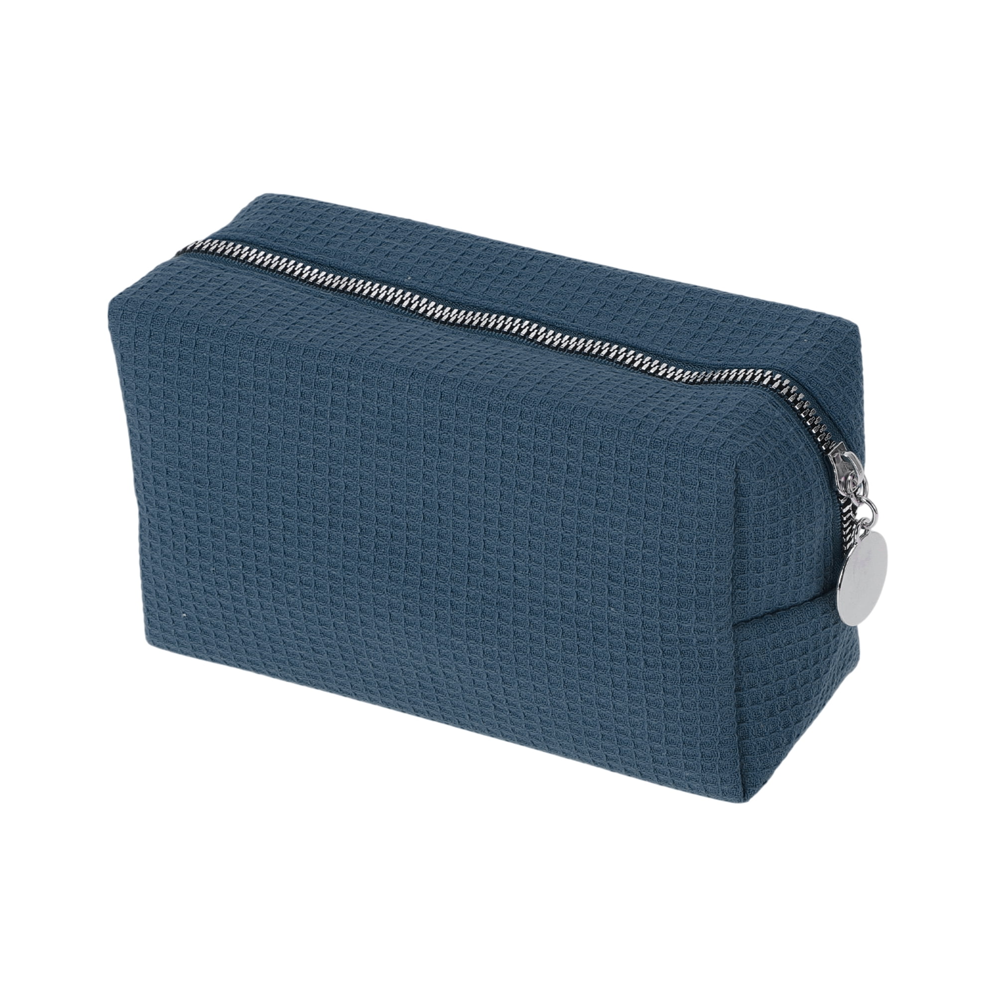 Unique Bargains 1 Pc Waffle Plaid Pattern Makeup Bag for Travel Navy Blue