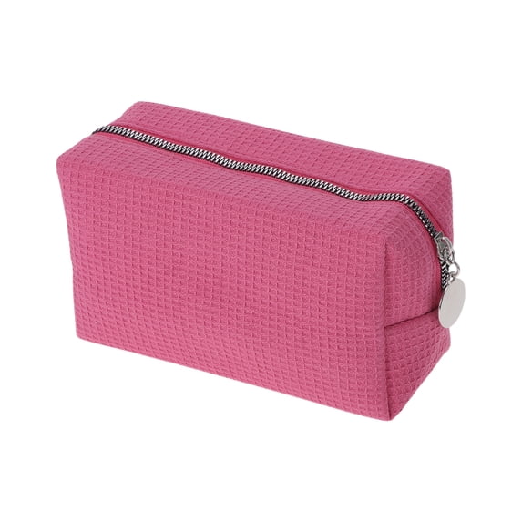 Unique Bargains 1 Pc Waffle Plaid Pattern Makeup Bag for Travel Rose Red Polyester