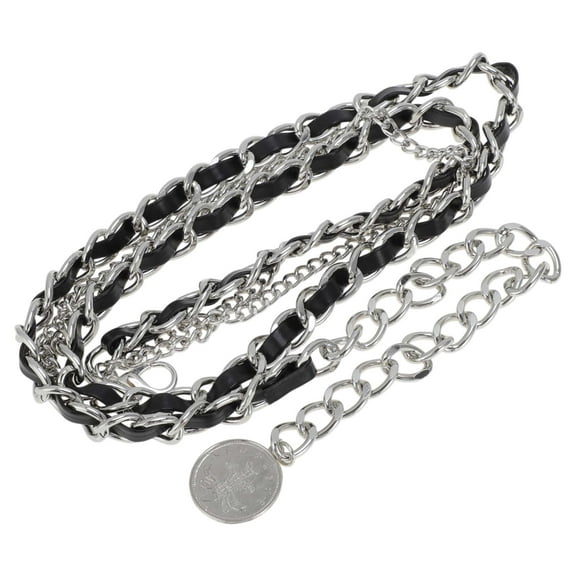 Unique Bargains 1 Pc Waist Chain Fashion Adjustable Waist Cord for Women Black Silver Tone