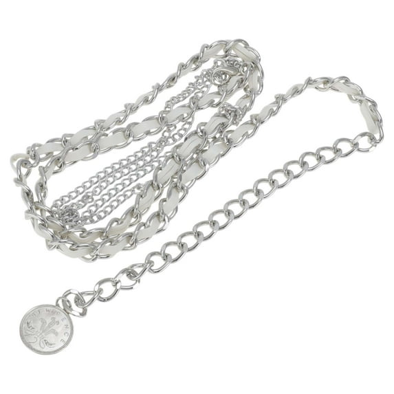Unique Bargains 1 Pc Waist Chain Fashion Adjustable Waist Cord for Women White Silver Tone