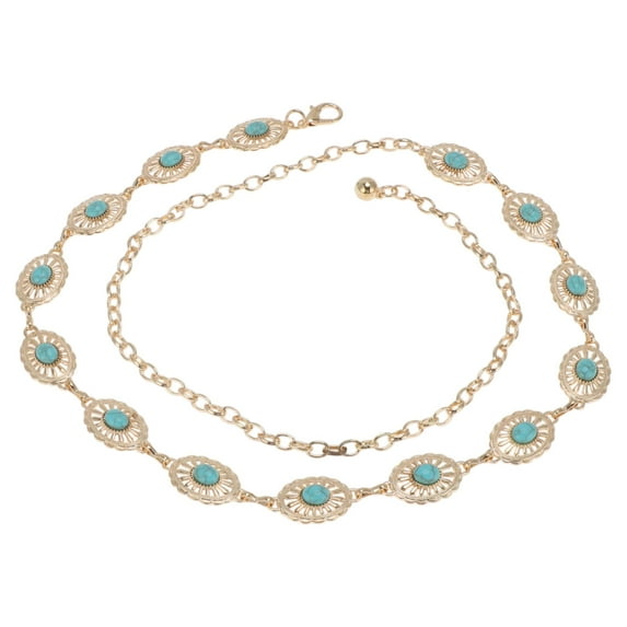 Unique Bargains 1 Pc Waist Chain Fashion Retro Adjustable Waist Cord for Women Gold Tone